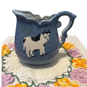 Calico China Blue Ceramic Vintage Cow Pitcher-So adorable!